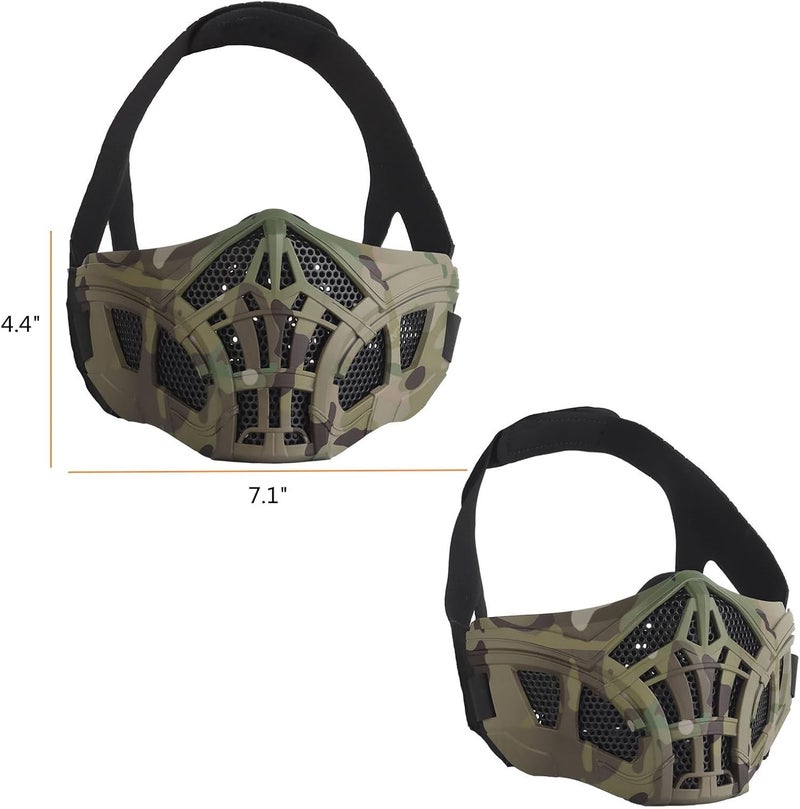 Hdlsina Airsoft Half Face Masks, Half Lower Steel Mesh Airsoft Protective Gear Breathable Silicone Lining Mesh Cover for Adult Men Women BBS Airsoft Shooting CS Survival Games - Image 2
